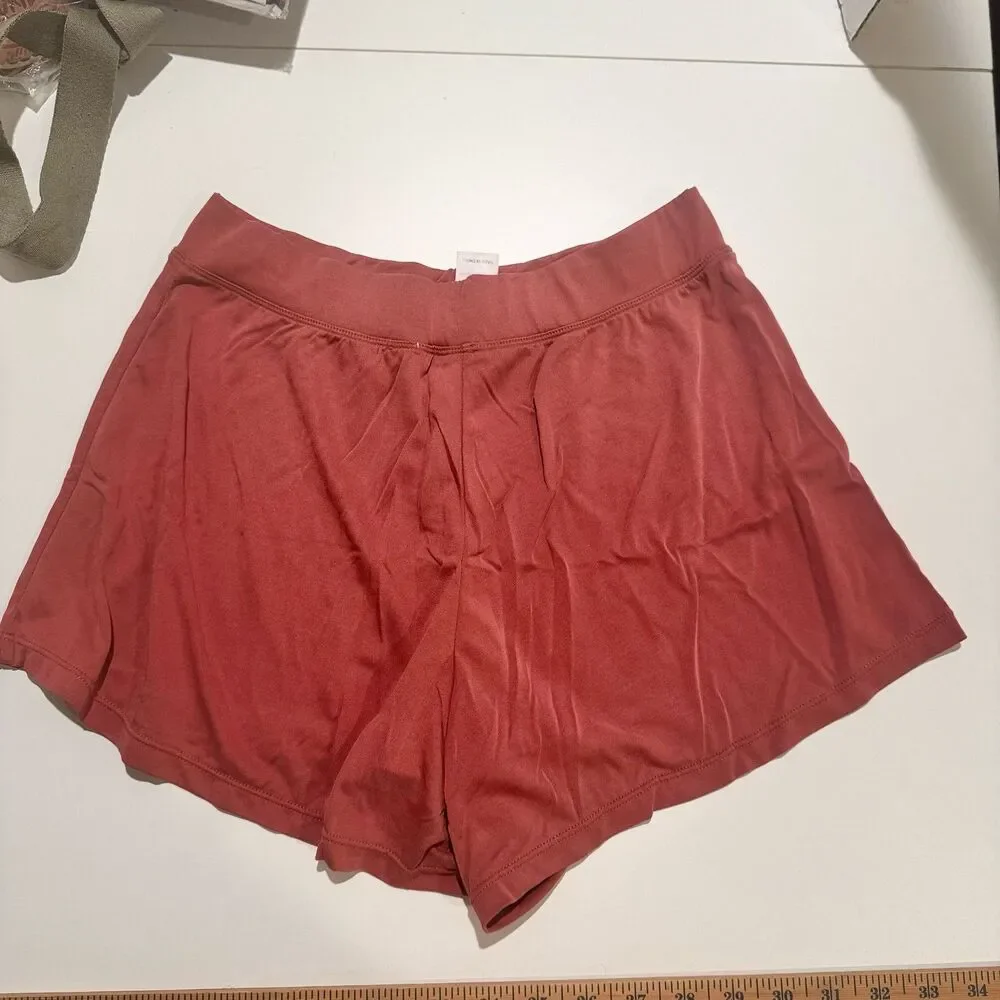 ODODOS Women's small Lounge Shorts Rust High Waist Elastic Pull On Casual